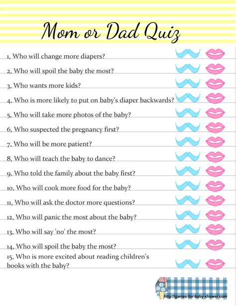 Mom Or Dad Baby Shower Game Questions Free Printable